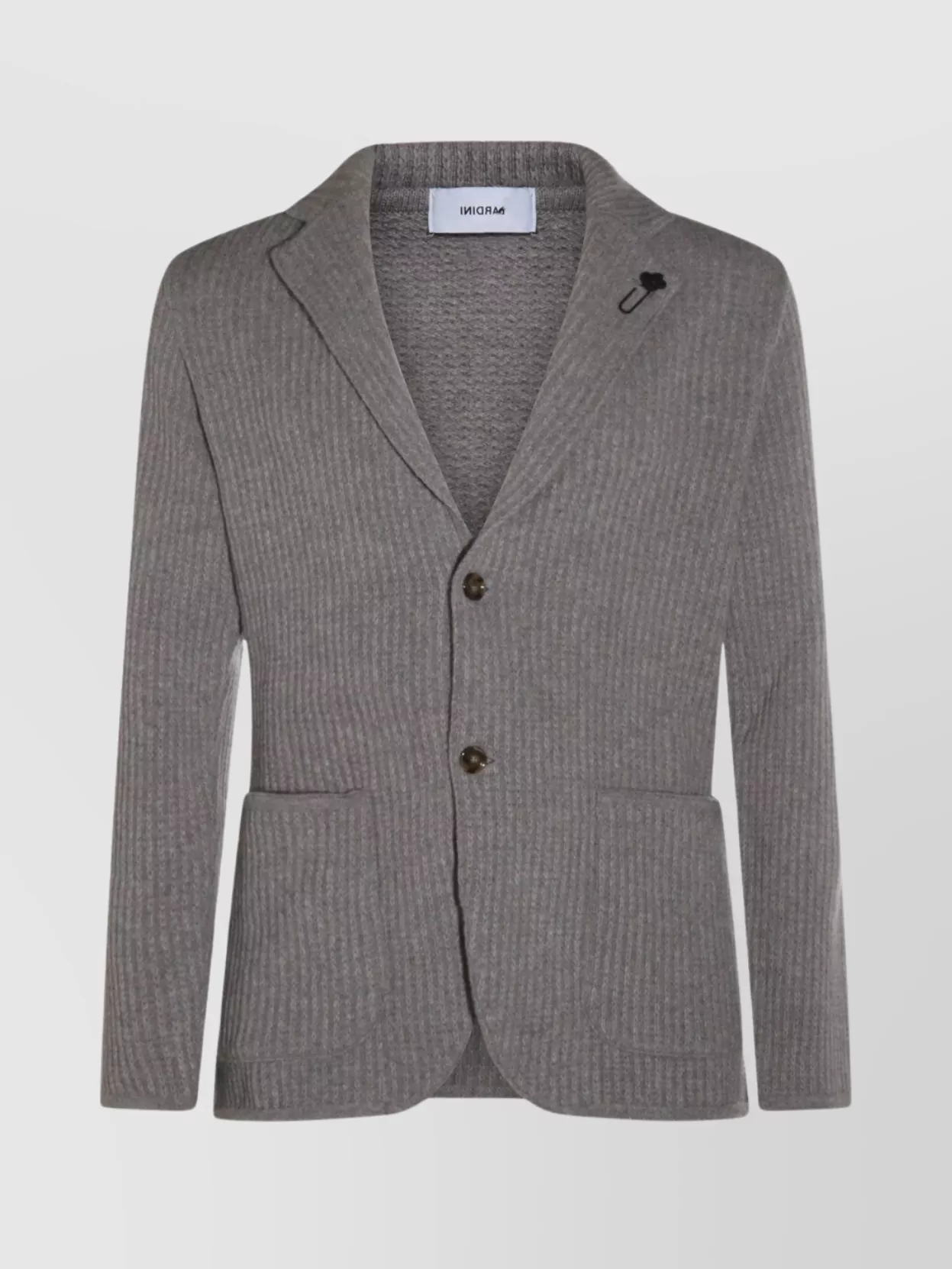Lardini Ribbed Texture Crewneck Sweater With Notched Lapel In Gray