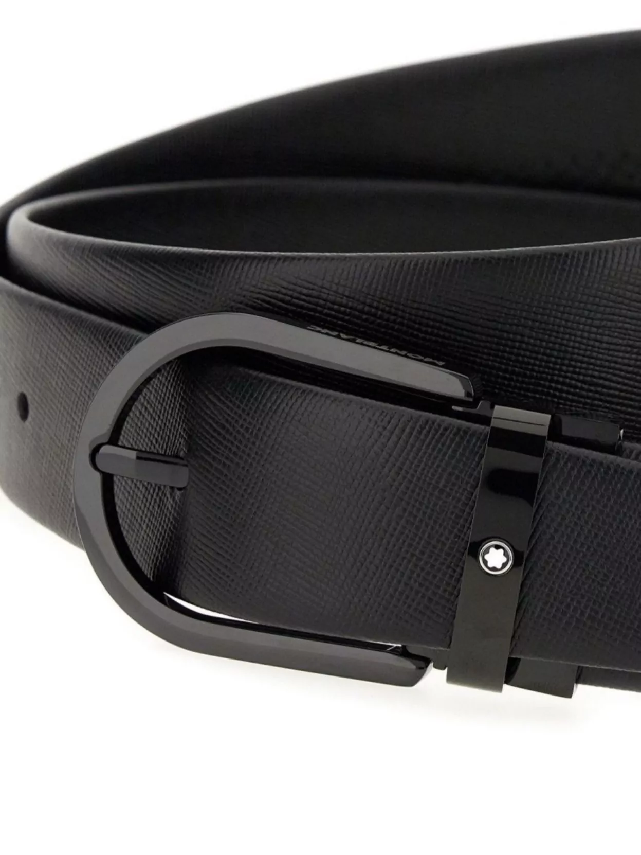 Montblanc Leather Belt With Adjustable Length And Textured Finish In Grey