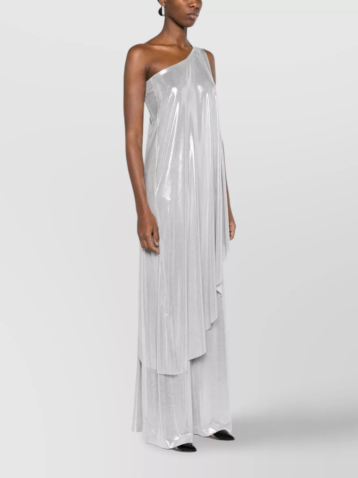 Shop Norma Kamali One Shoulder Draped Metallic Tunic In White