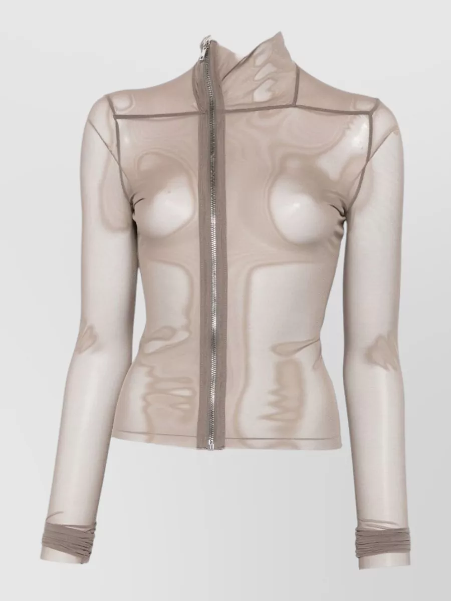 Rick Owens Sheer Slim-Fit High-Neck Long-Sleeve Top