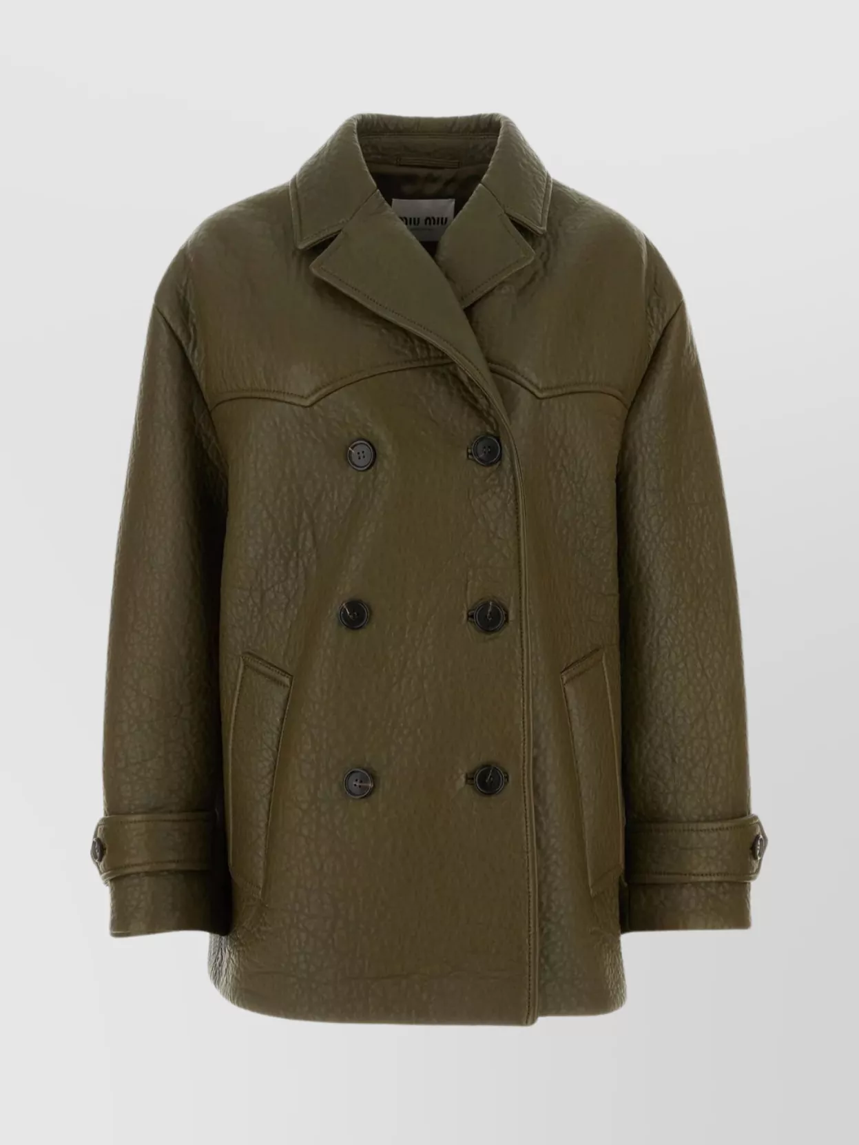 Shop Miu Miu Textured Nappa Leather Coat In Brown