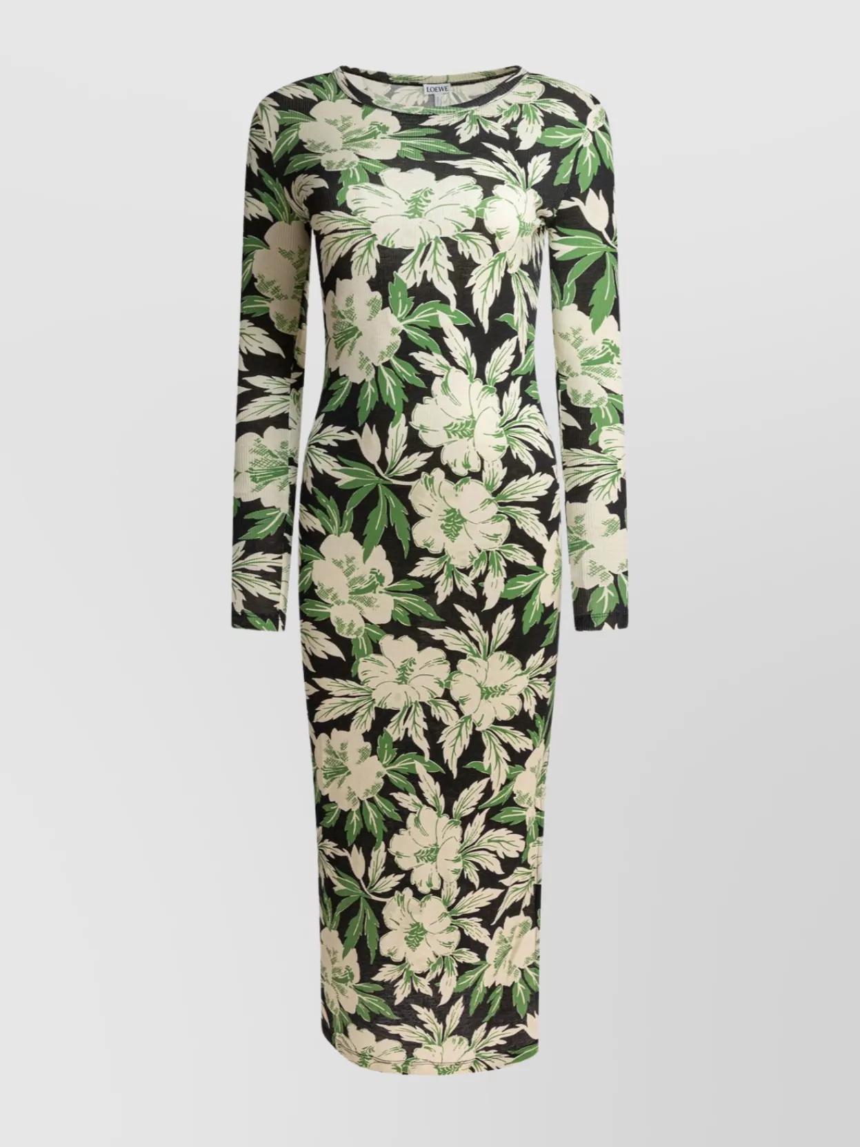 Loewe Midi Floral Patterned Dress With Long Sleeves In Multi