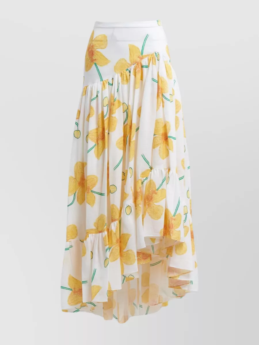 Shop Marni Ruffled Poppy Print Skirt In Cream