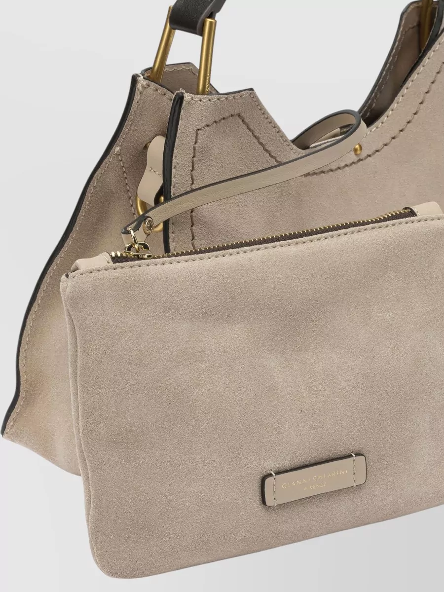 Gianni Chiarini Shoulder Bag Suede Finish Gold Tone Hardware