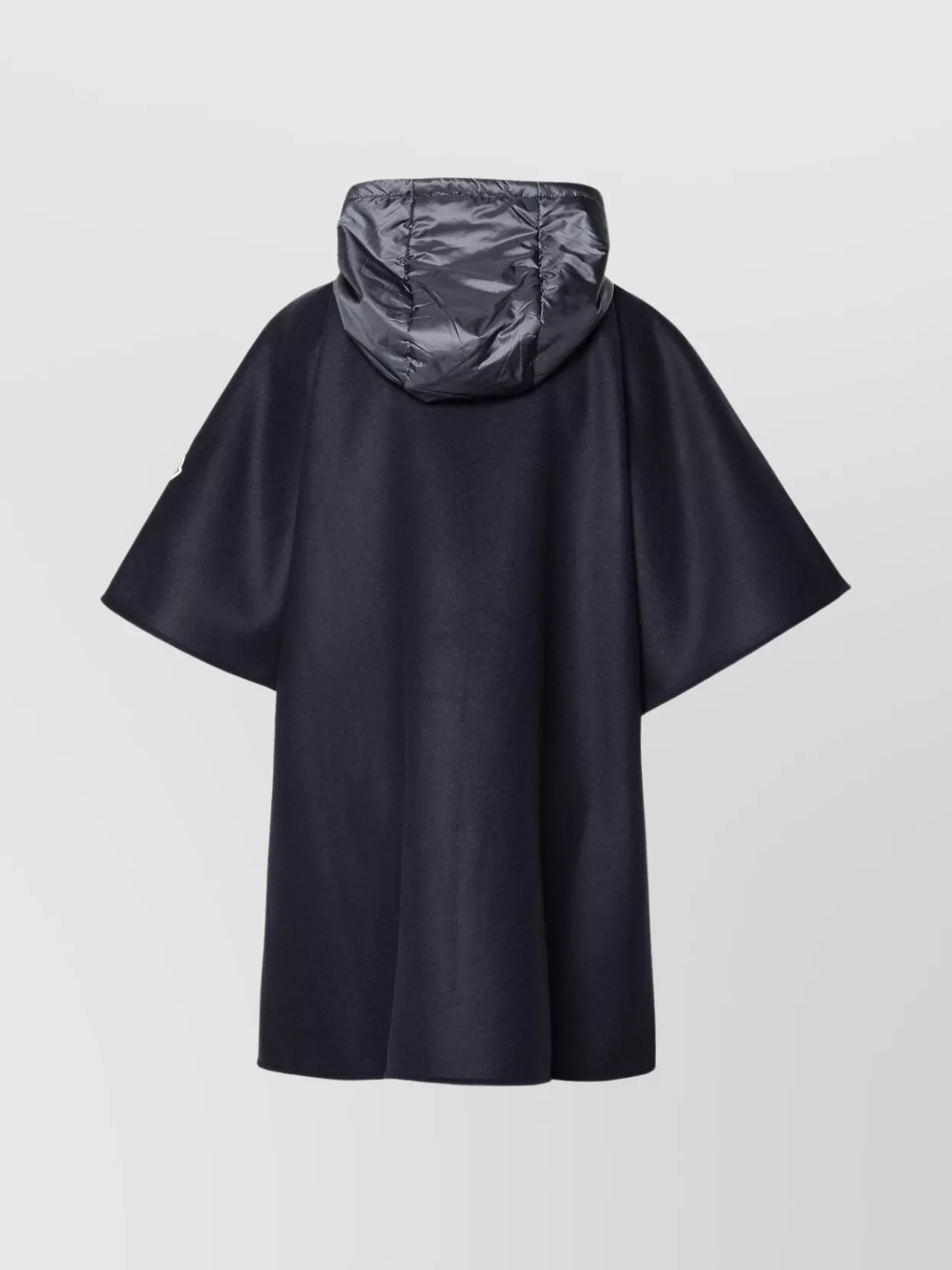 Shop Moncler Wool Blend Cape With Hood And Metallic Hardware