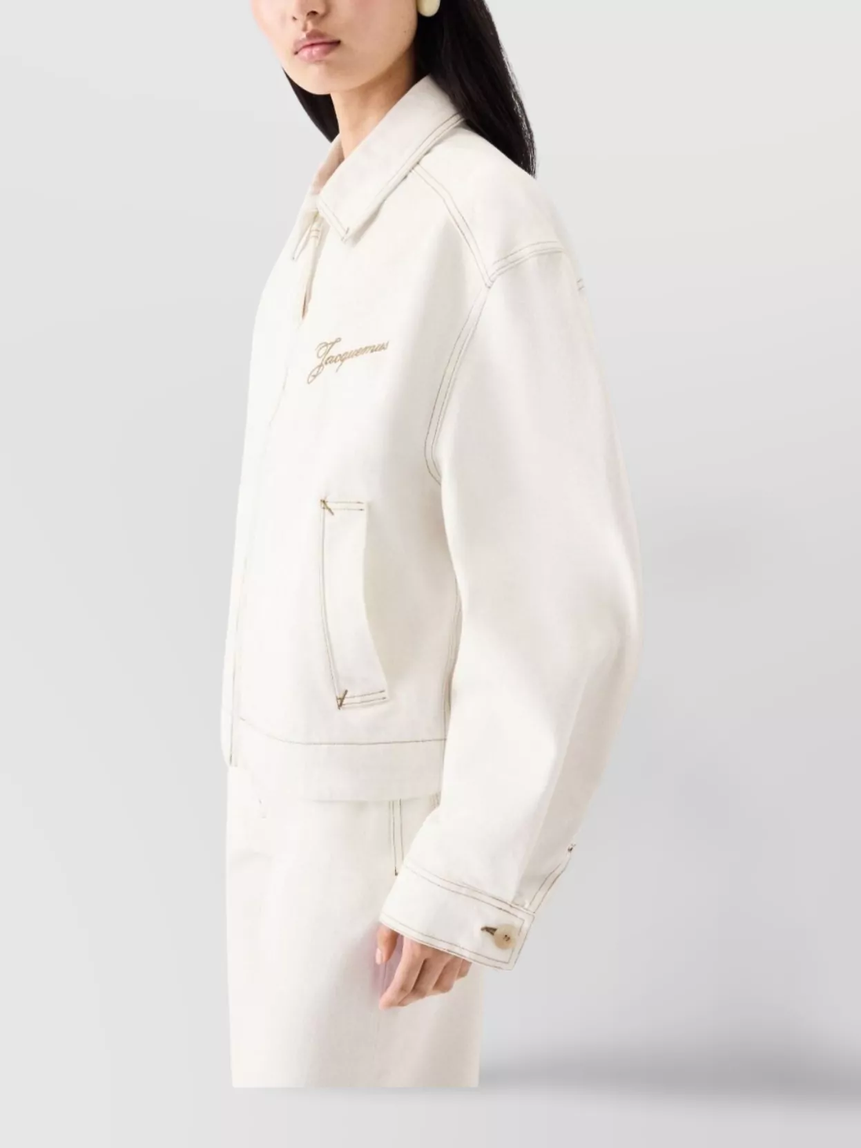Jacquemus Denim Canvas Jacket Side Pockets In Neutral