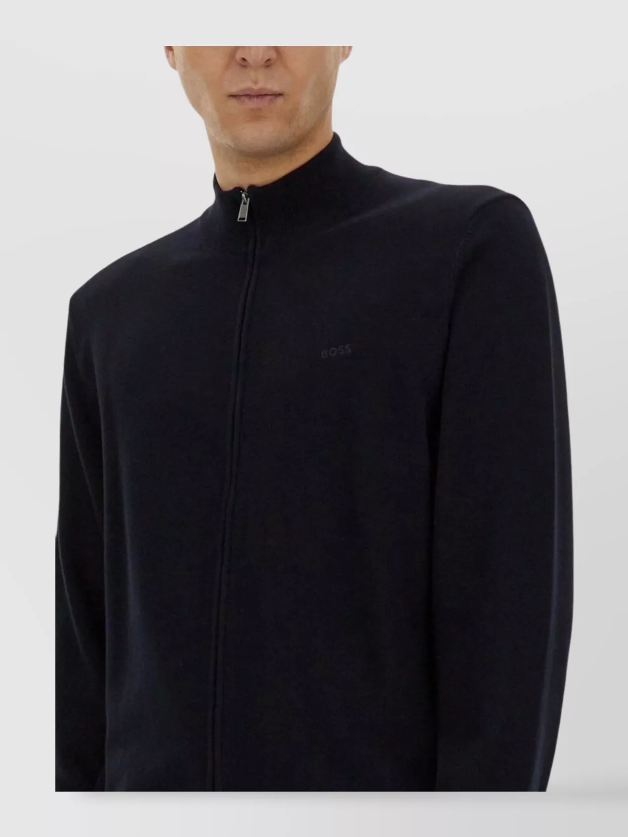 HUGO BOSS ZIP SWEATER WITH RIBBED CUFFS AND HEM