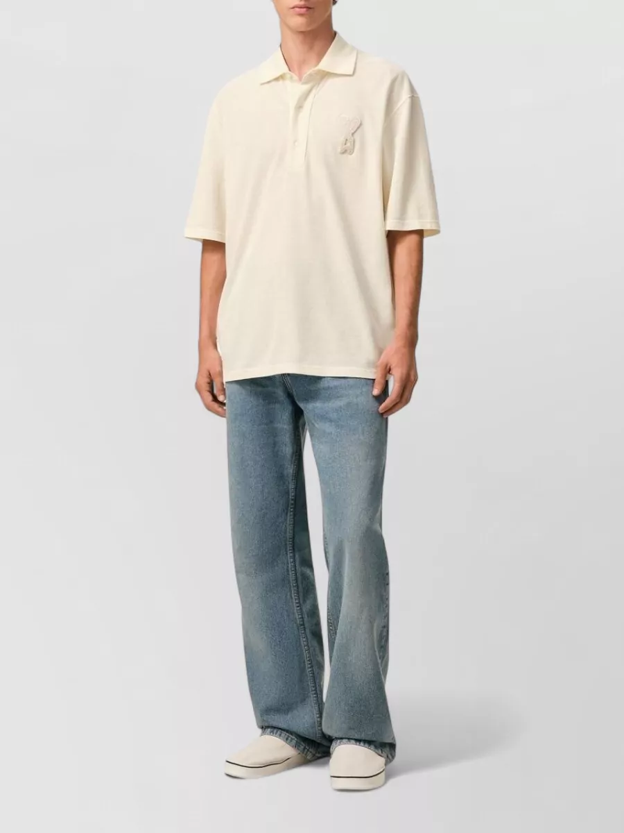 Ami Paris Boxy Fit Piqué Polo Shirt Crochet Patch