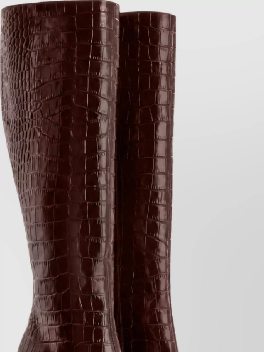 Paris Texas Leather Crocodile Print Knee High Boots