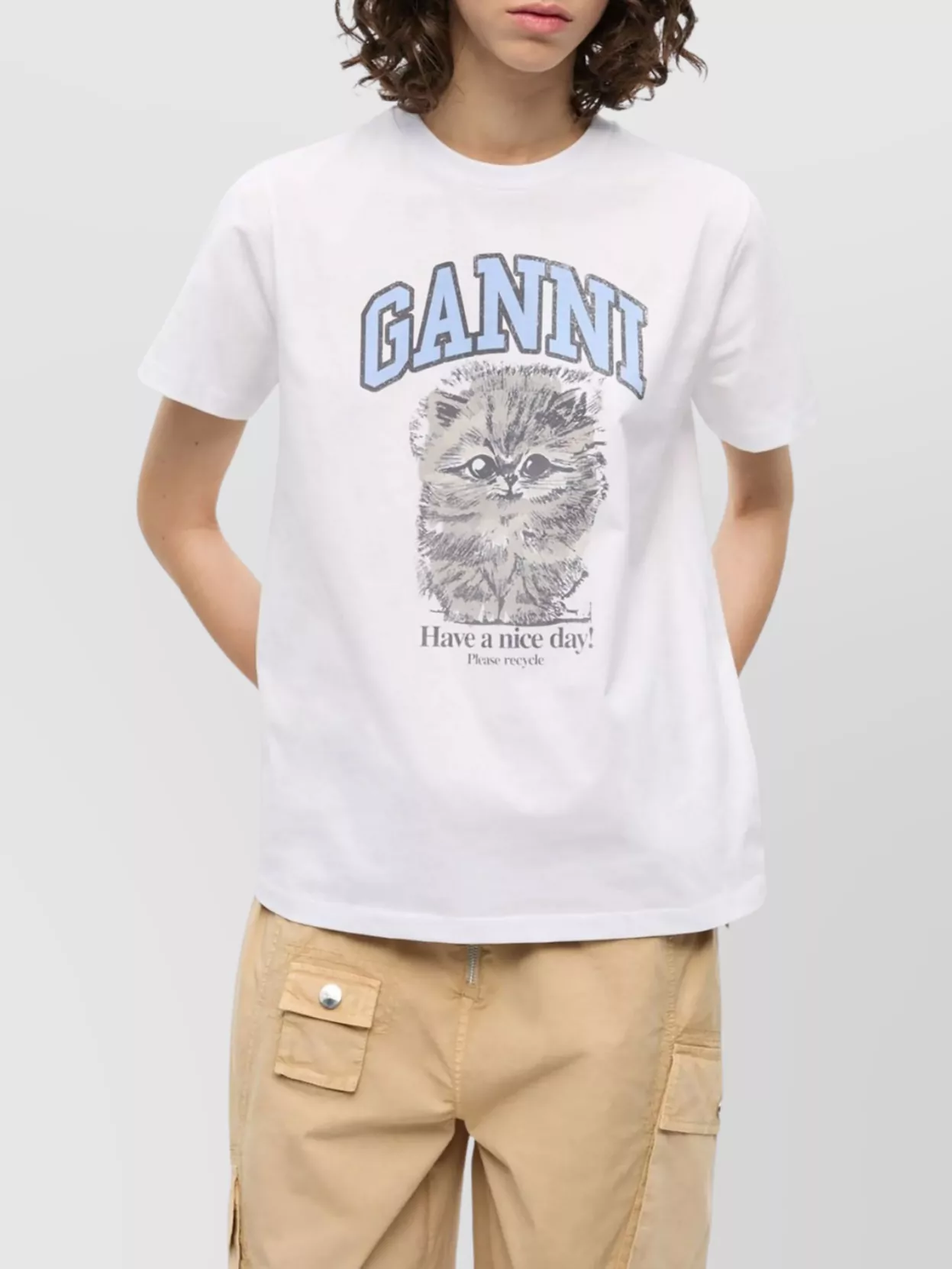 Ganni Kitten Crewneck T-Shirt Graphic Print