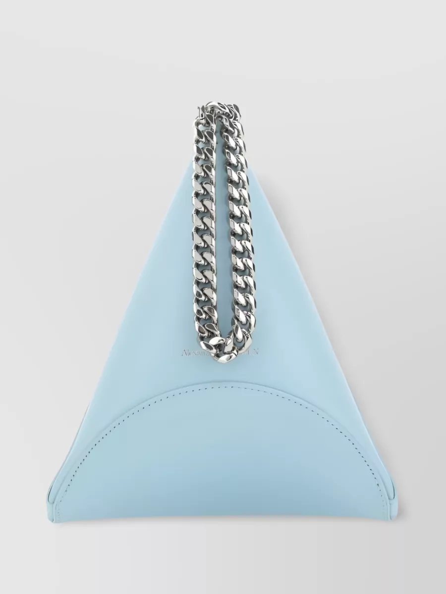 Shop Alexander Mcqueen The Curve Leather Pouch With Wrist Strap In Blue