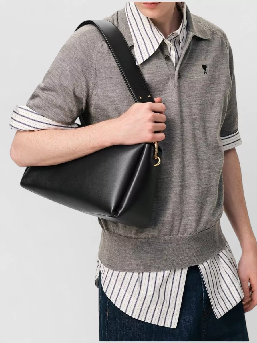 Ami Paris Leather Shoulder Clutch Bag