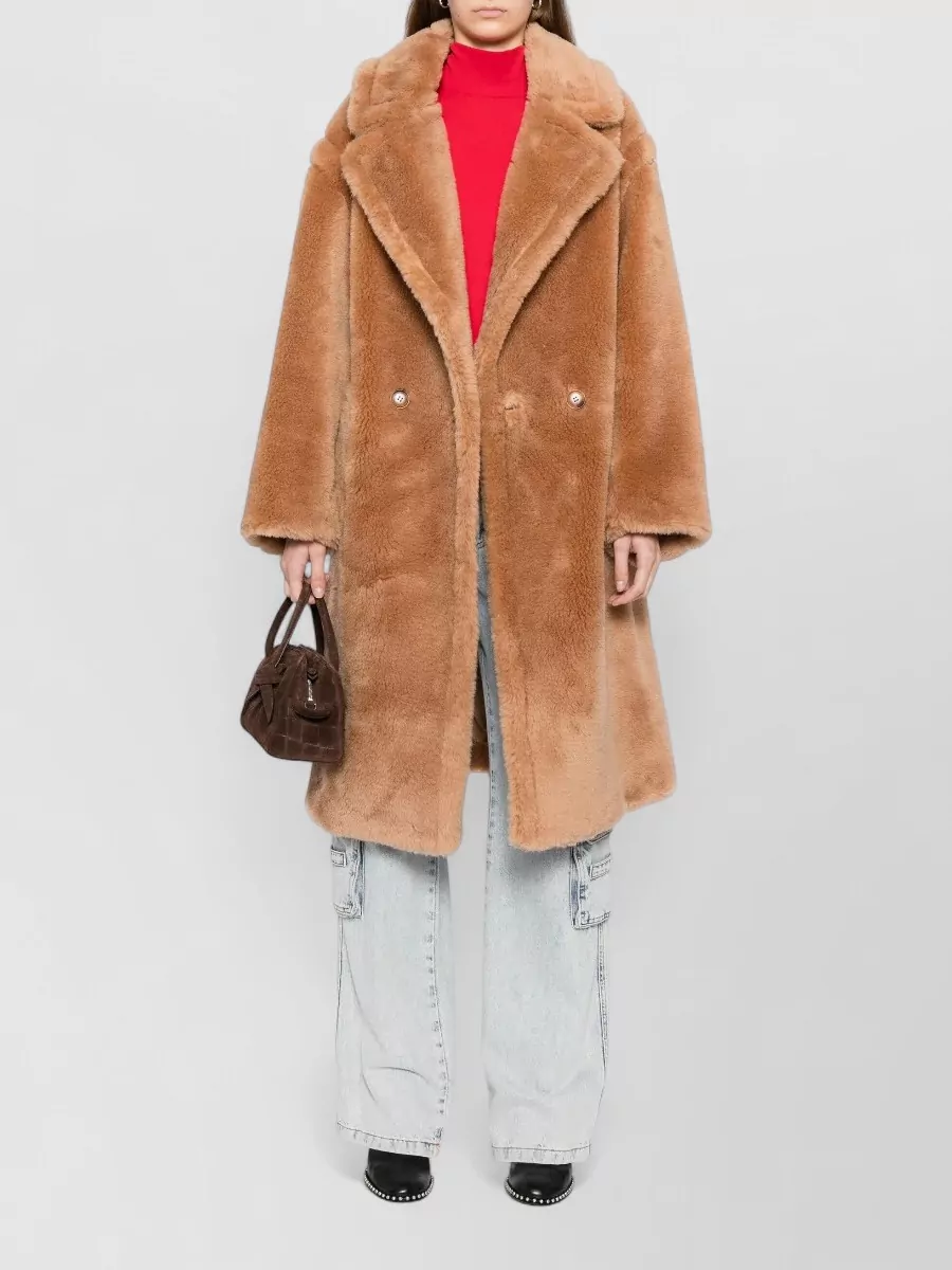 Stand Studio Wool Double-Breasted Faux-Fur Coat
