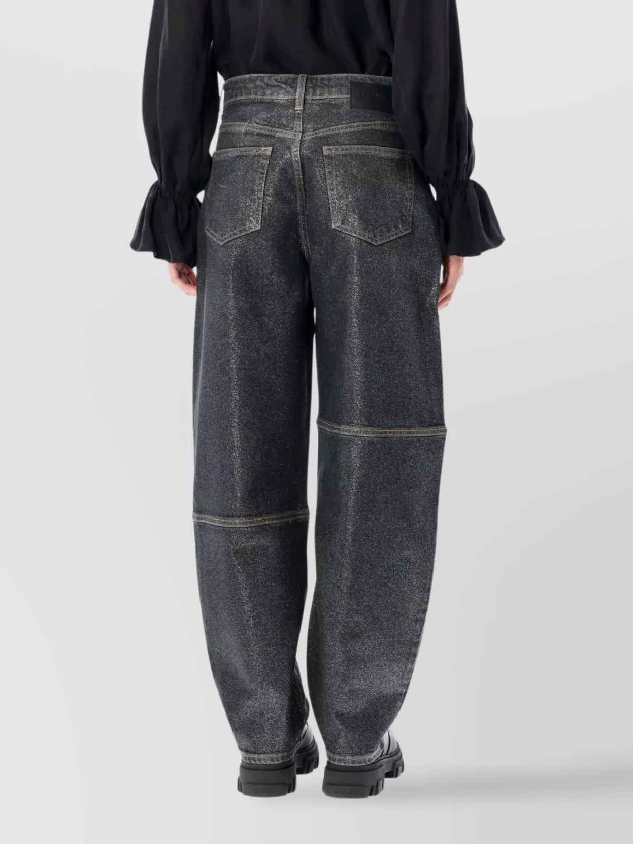 Ganni Wide Leg Trousers Metallic Finish Pockets