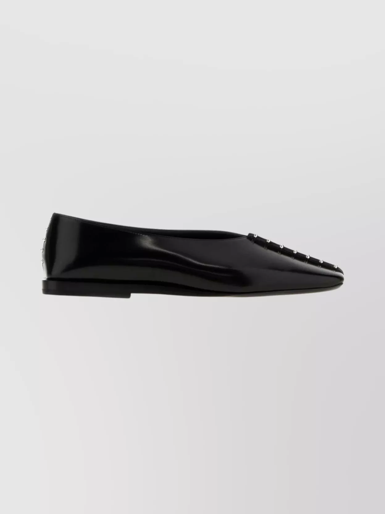 Jil Sander Pointed Toe Leather Ballerina Flats With Studs In Black