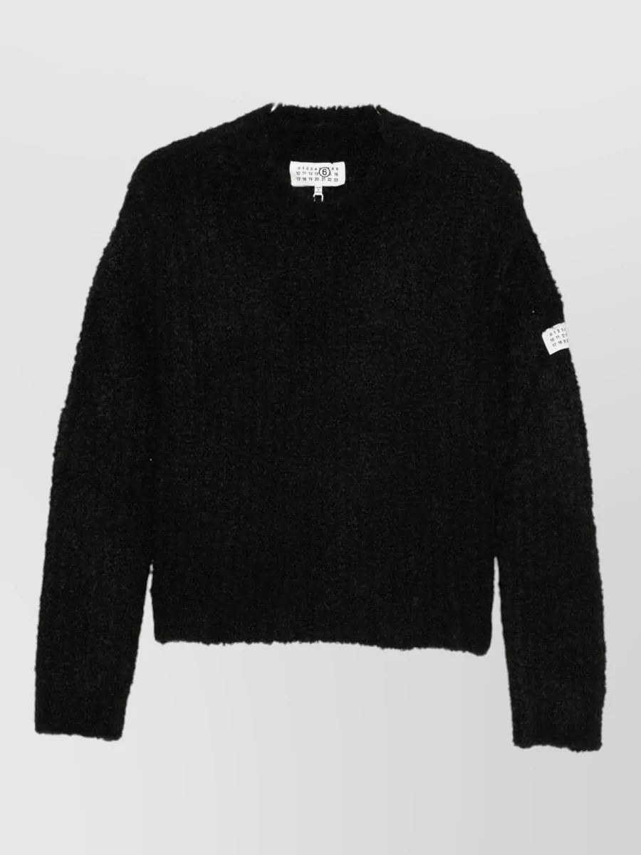 Mm6 Maison Margiela Bouclé logo-patch cropped sweater