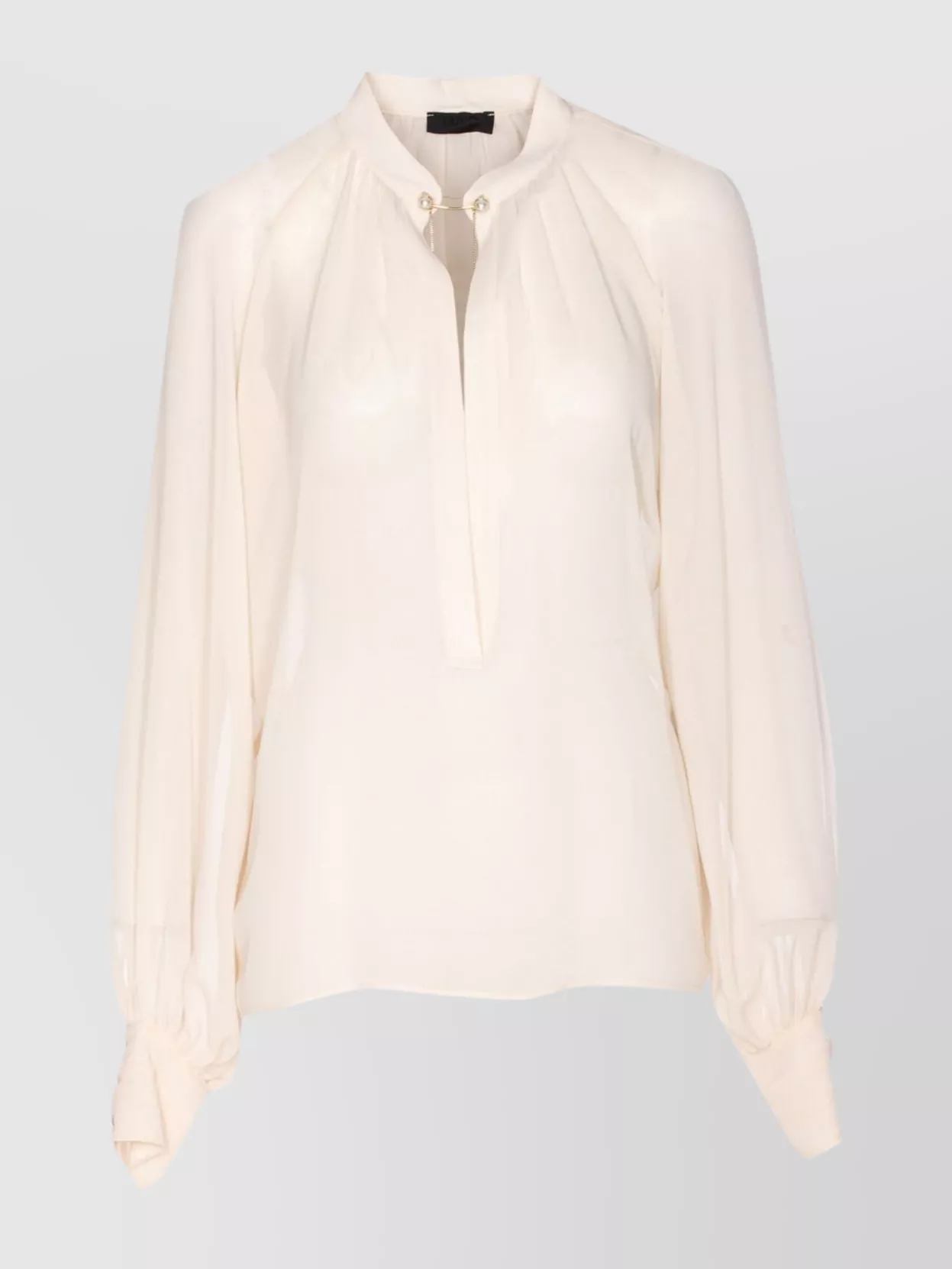 Liu •jo Bow Collar Button Charm Keyhole Pleated Sheer In White