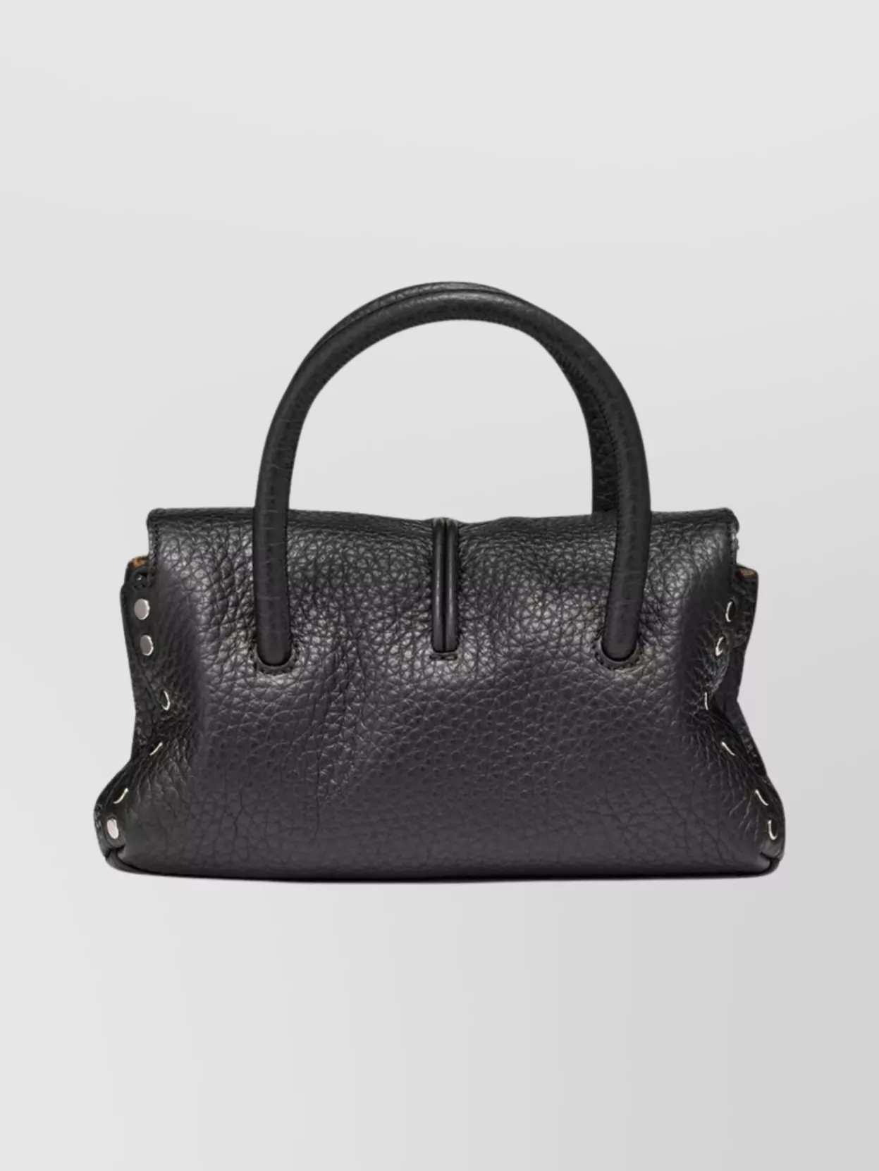Zanellato Structured Black Hammered Leather Bag With Twist Lock Closure In Black