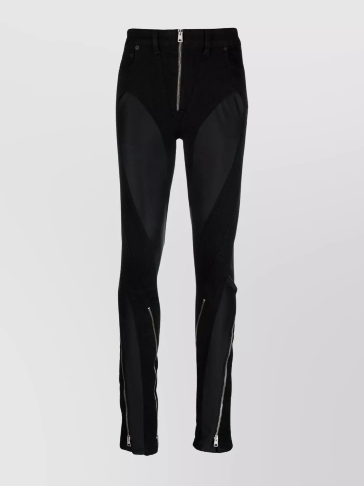 Shop Mugler Spiral Flared High-waisted Trousers With Zipper Accents In Black