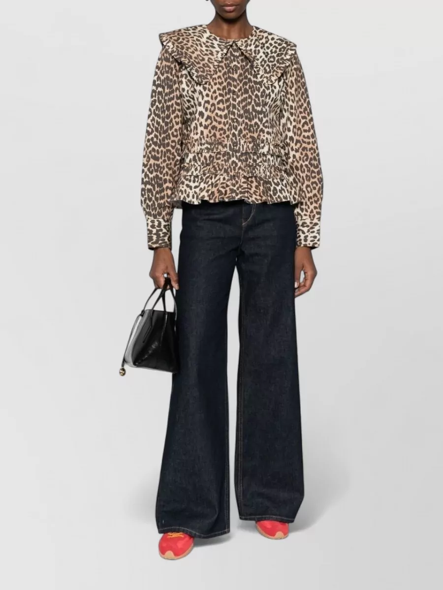 Ganni Organic Cotton Shirt Long Sleeves Leopard