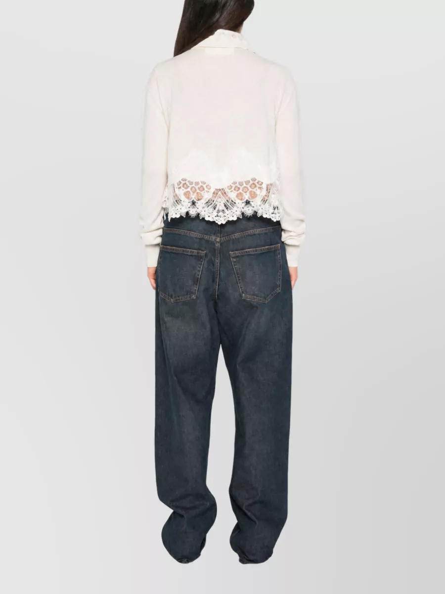 Ermanno Scervino Cashmere Lace-Trim Long-Sleeve Knitted Shirt
