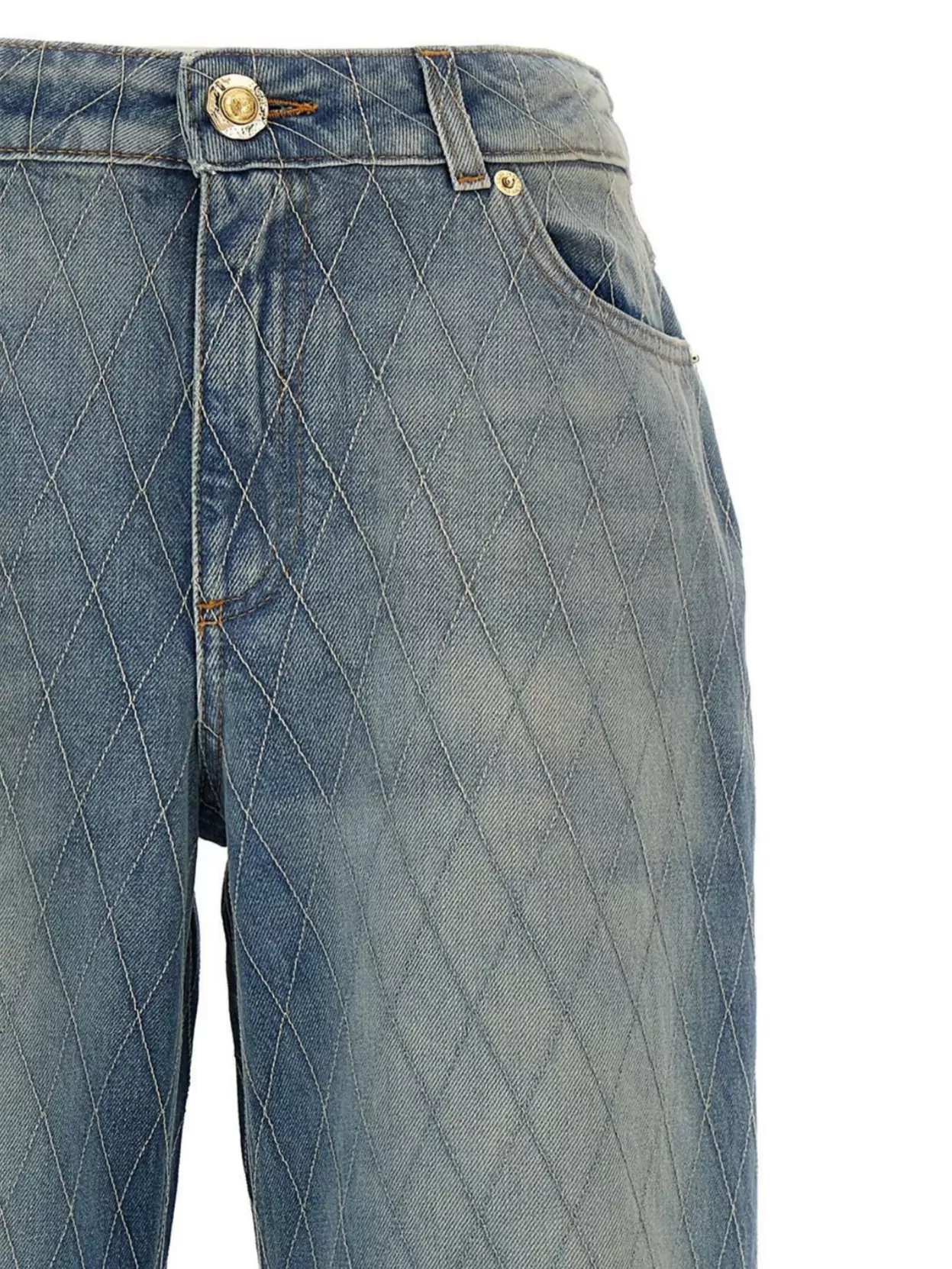 Balmain Wide-leg Quilted Trousers Pockets Loops In Blue