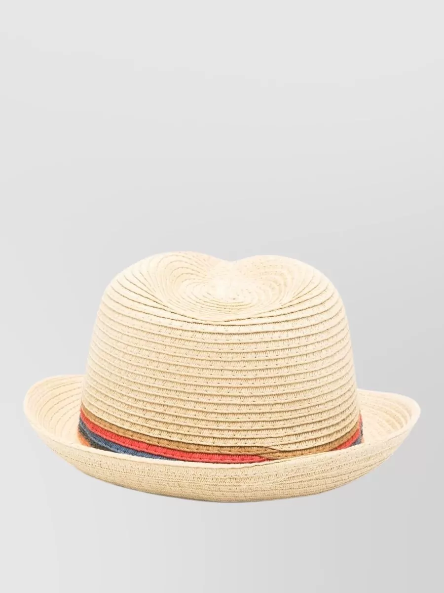 Paul Smith Striped Straw Fedora Hat