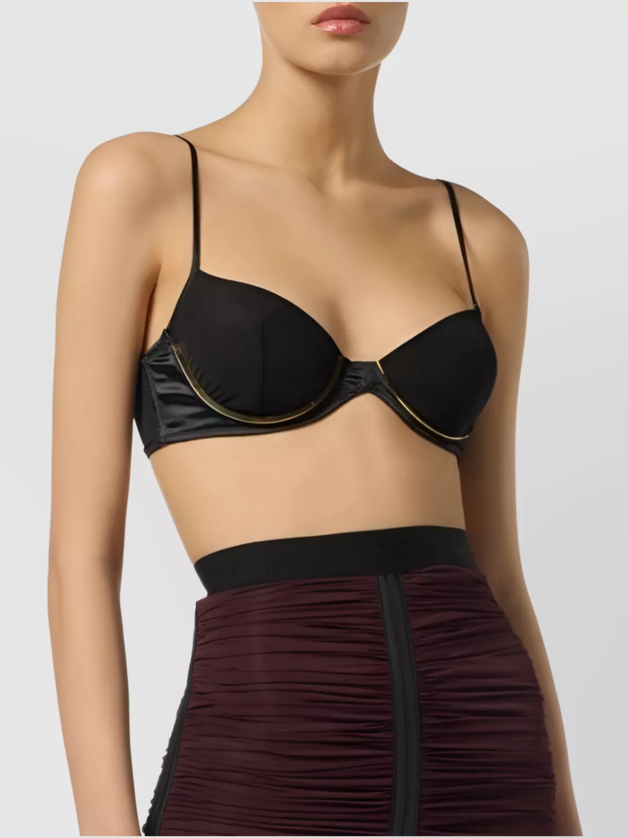 Elisabetta Franchi Underwire Bra With Sheer Panels And Gold Trim