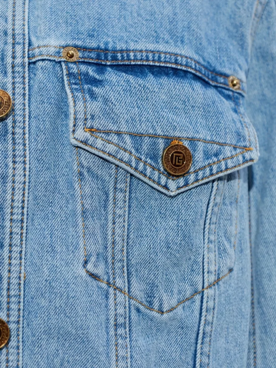 Balmain Denim Jacket Long Sleeves Chest Pockets