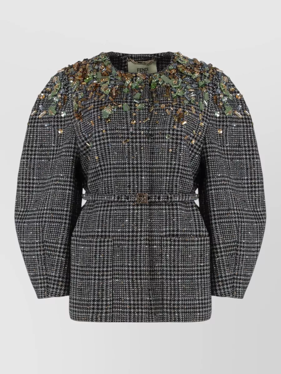 Fendi embellished tweed single breasted jacket