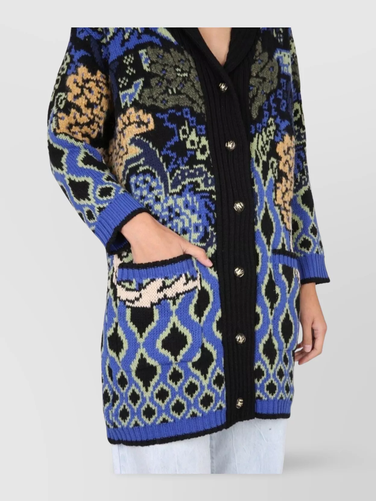 Etro Longline Jacquard Knit Coat With Shawl Collar