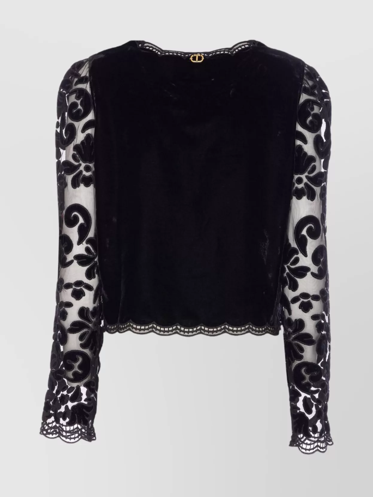 Twinset Floral Lace Velvet Jacket With Sheer Sleeves In Black