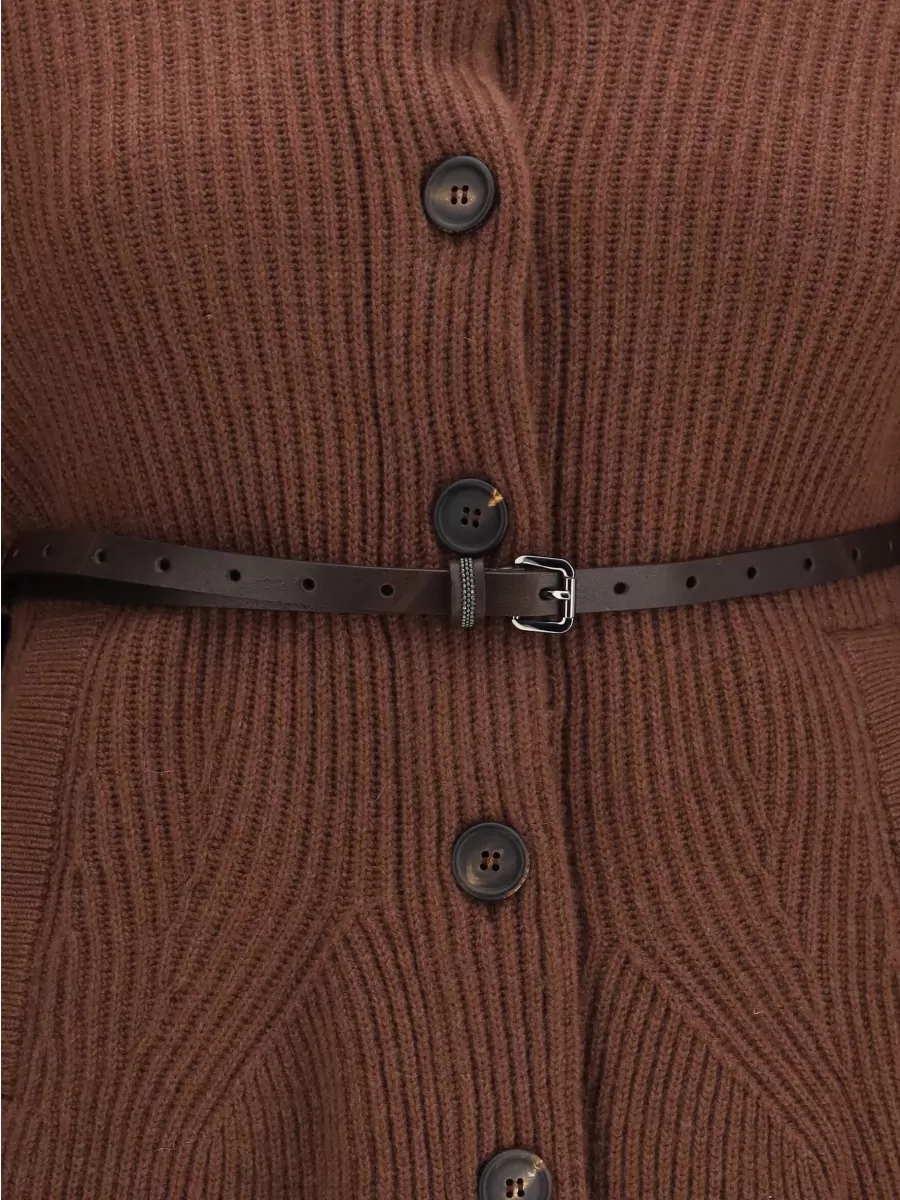 Brunello Cucinelli Cashmere Silk High Neck Belted Cardigan