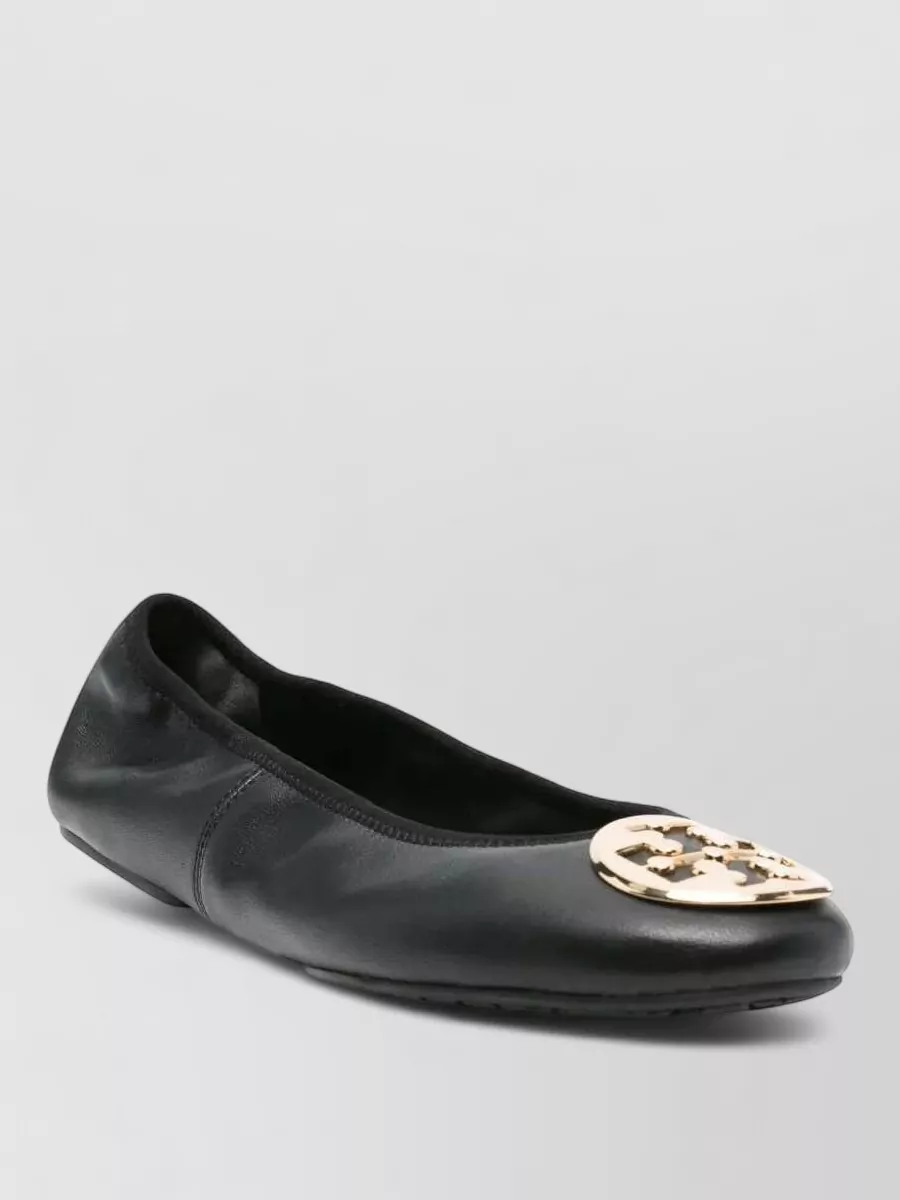 Tory Burch Leather Logo-Appliqué Ballerina Flats