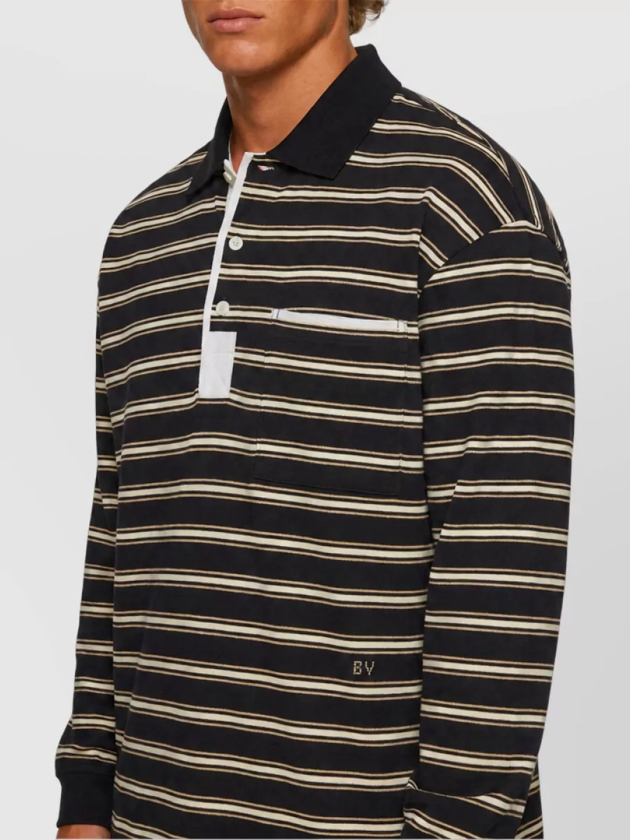 Bottega Veneta Striped ribbed relaxed-fit long-sleeve polo shirt