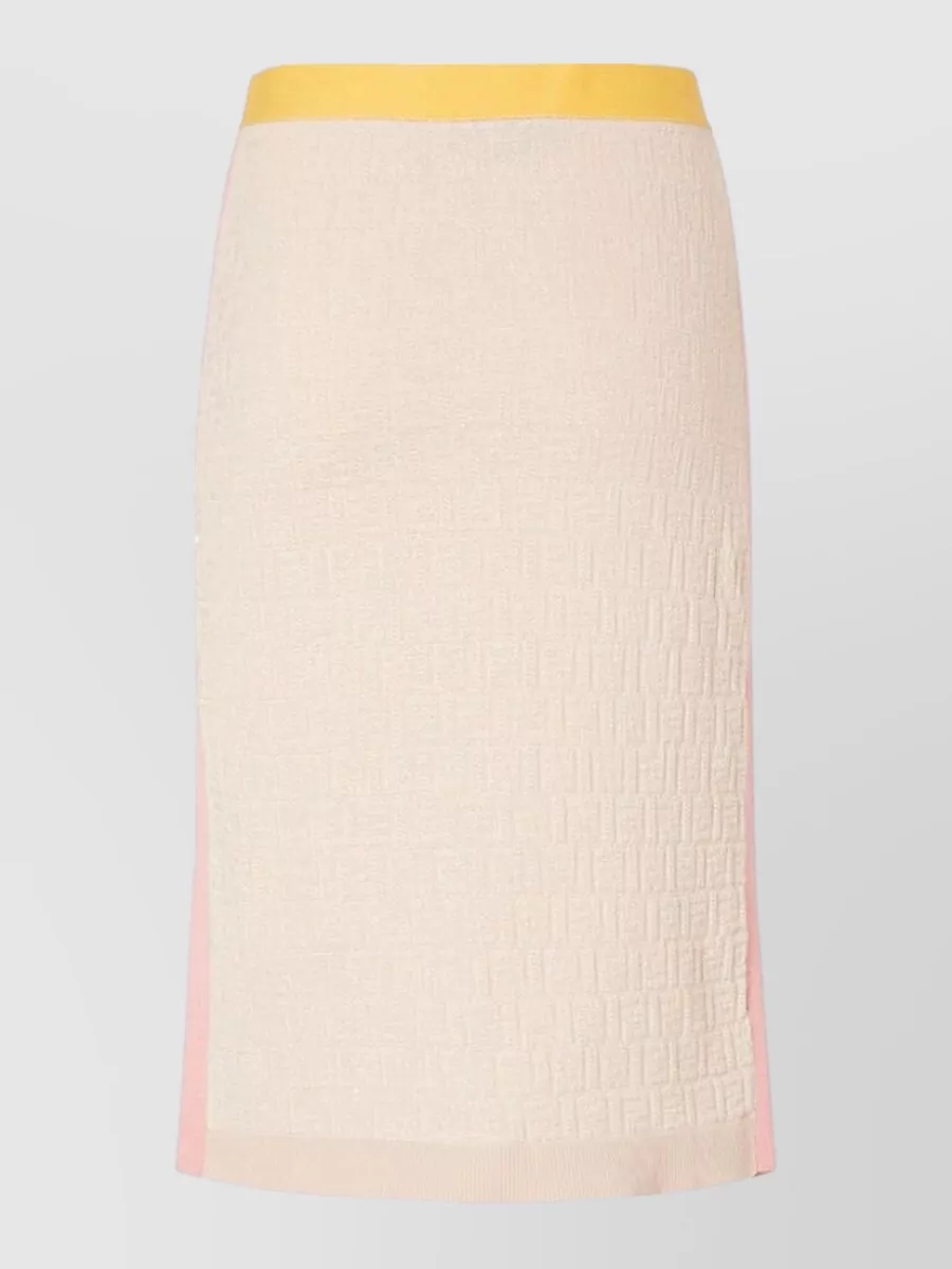 Fendi Silk blend color block jacquard midi straight skirt