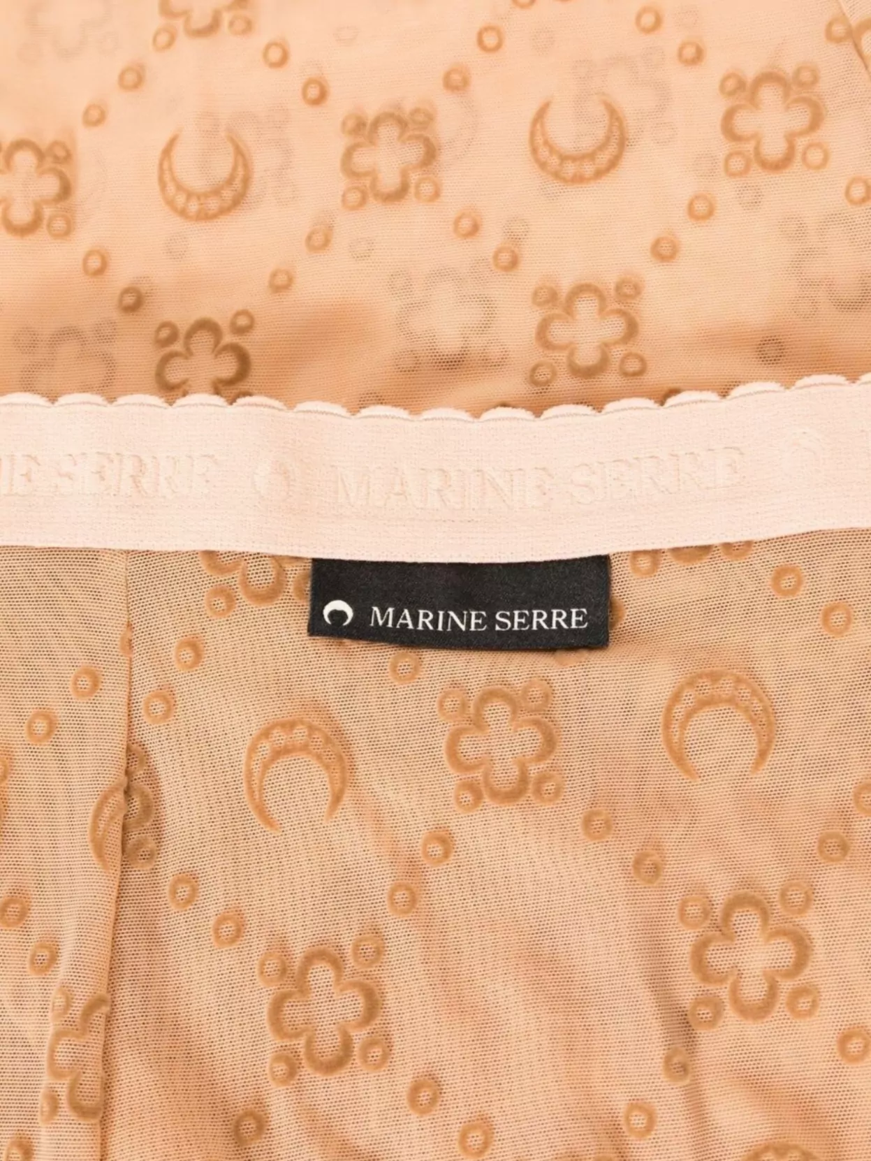 Marine Serre Signature Moonogram Footed Mesh Tights In Brown