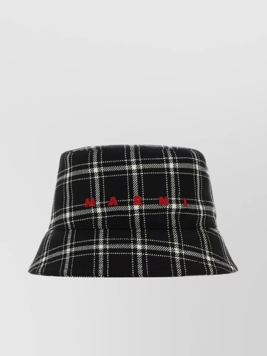 Shop Marni Check Embroidered Wool Bucket Hat In Black