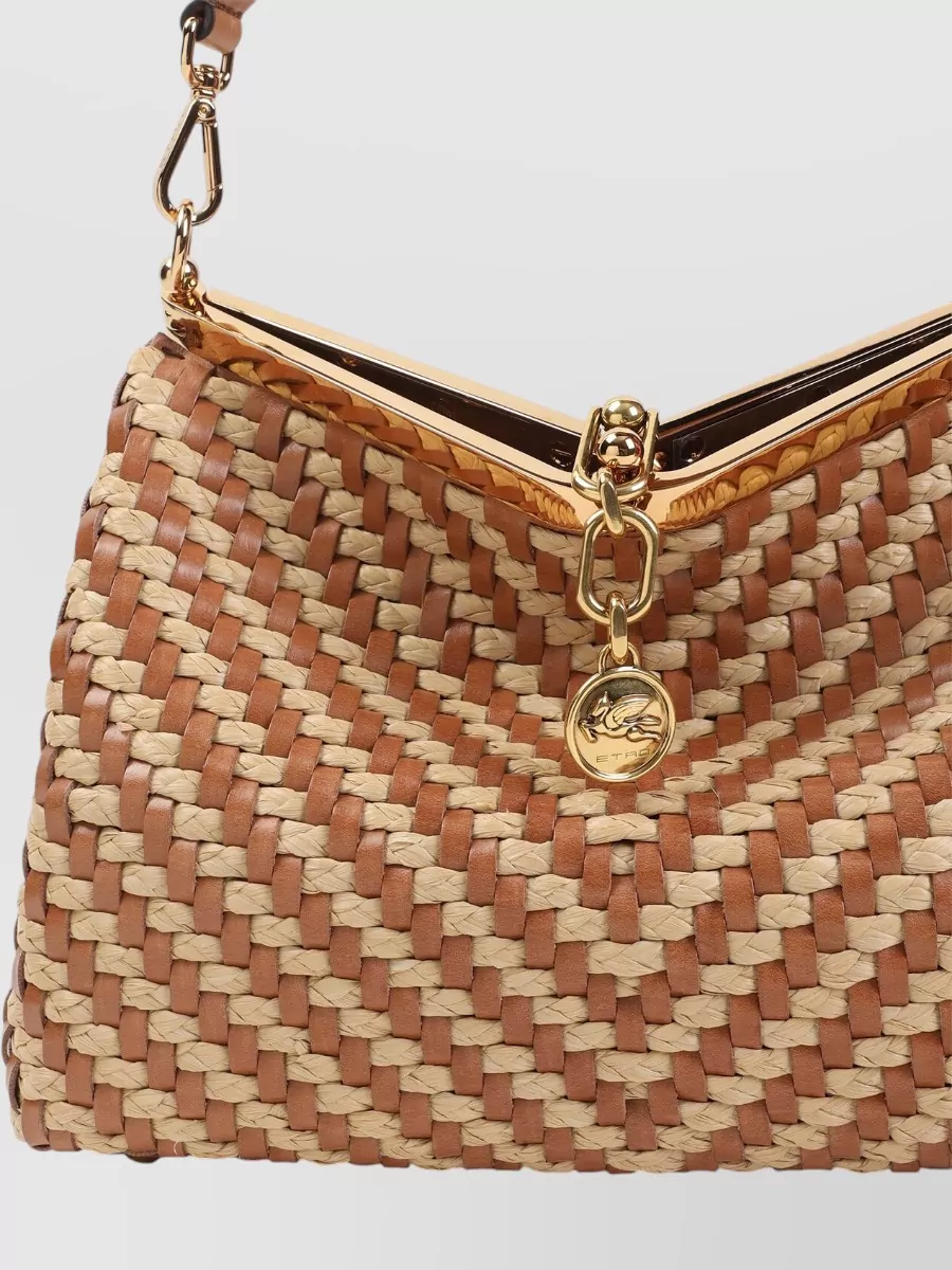 Etro Vela M Raffia Shoulder Bag Top Handle