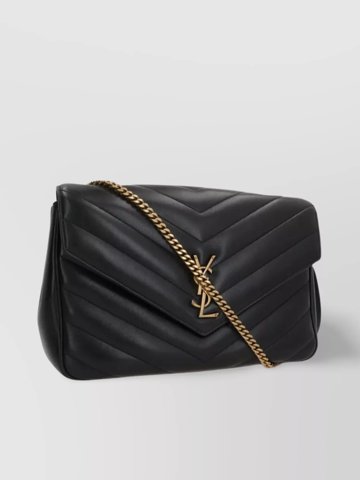 Saint Laurent Large Chevron Quilted Bag With Chain Strap In Black