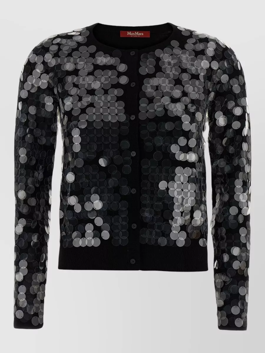 S Max Mara wool sequin knit crew neck long-sleeve cardigan