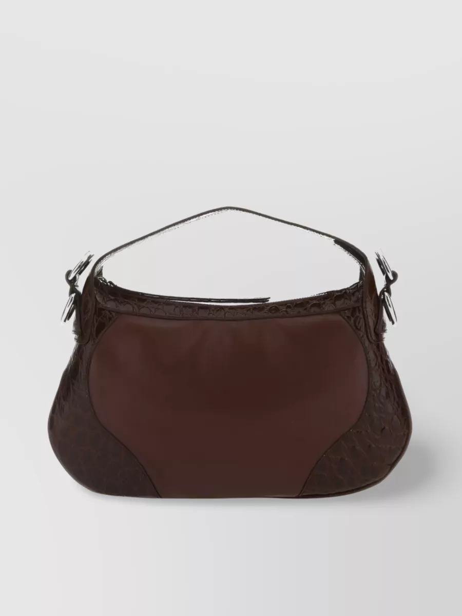 Shop By Far Yana Croc-embossed Shoulder Bag In Brown