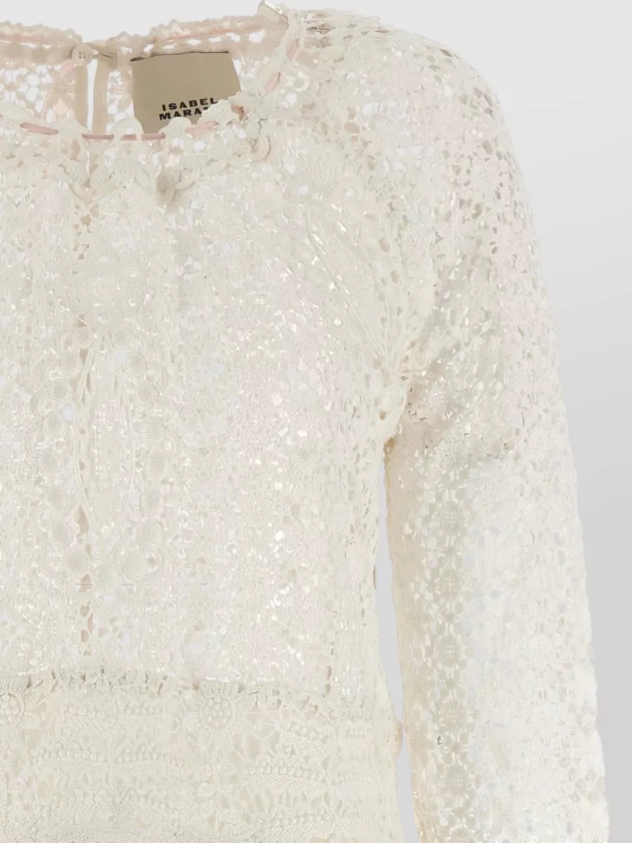 Isabel Marant Cotton Crochet Openwork Long-Sleeve Mini Dress