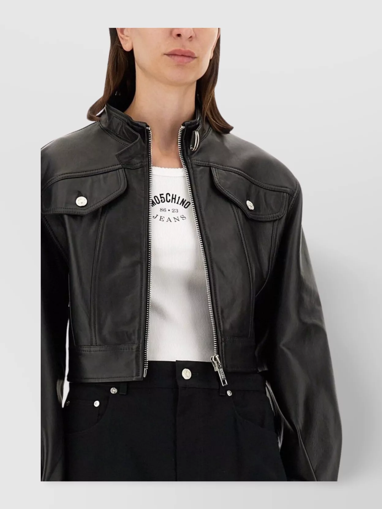 Moschino Cropped Motorcycle Jacket Snap Buttons
