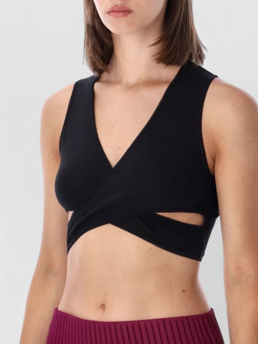 Alaïa Ribbed Wrap Sleeveless V-Neck Bodysuit