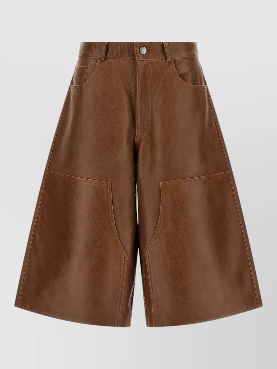 Haikure leather knee-length wide-leg bermuda shorts