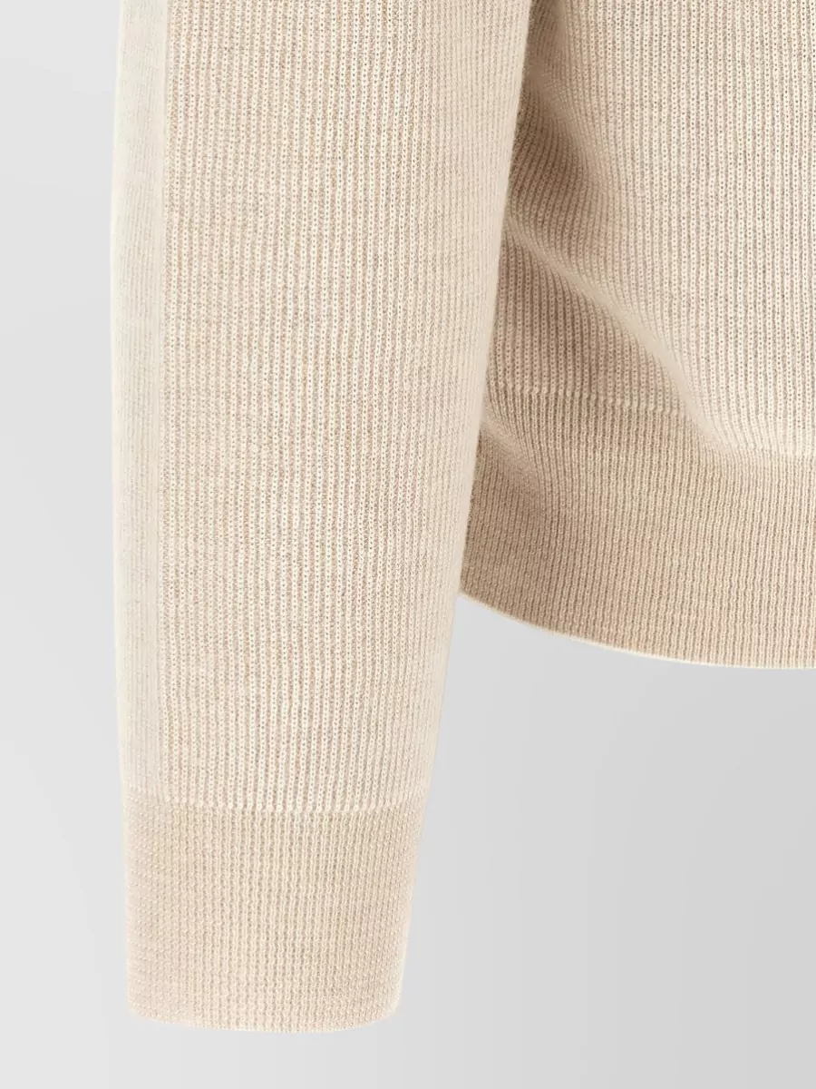 Brioni Cashmere Wool Ribbed High Neck Half Zip Sweater