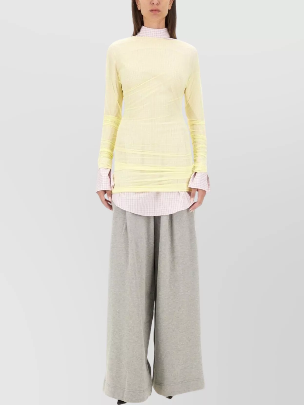Dries Van Noten Long Cotton Shirt With Checkered Pattern In Pink
