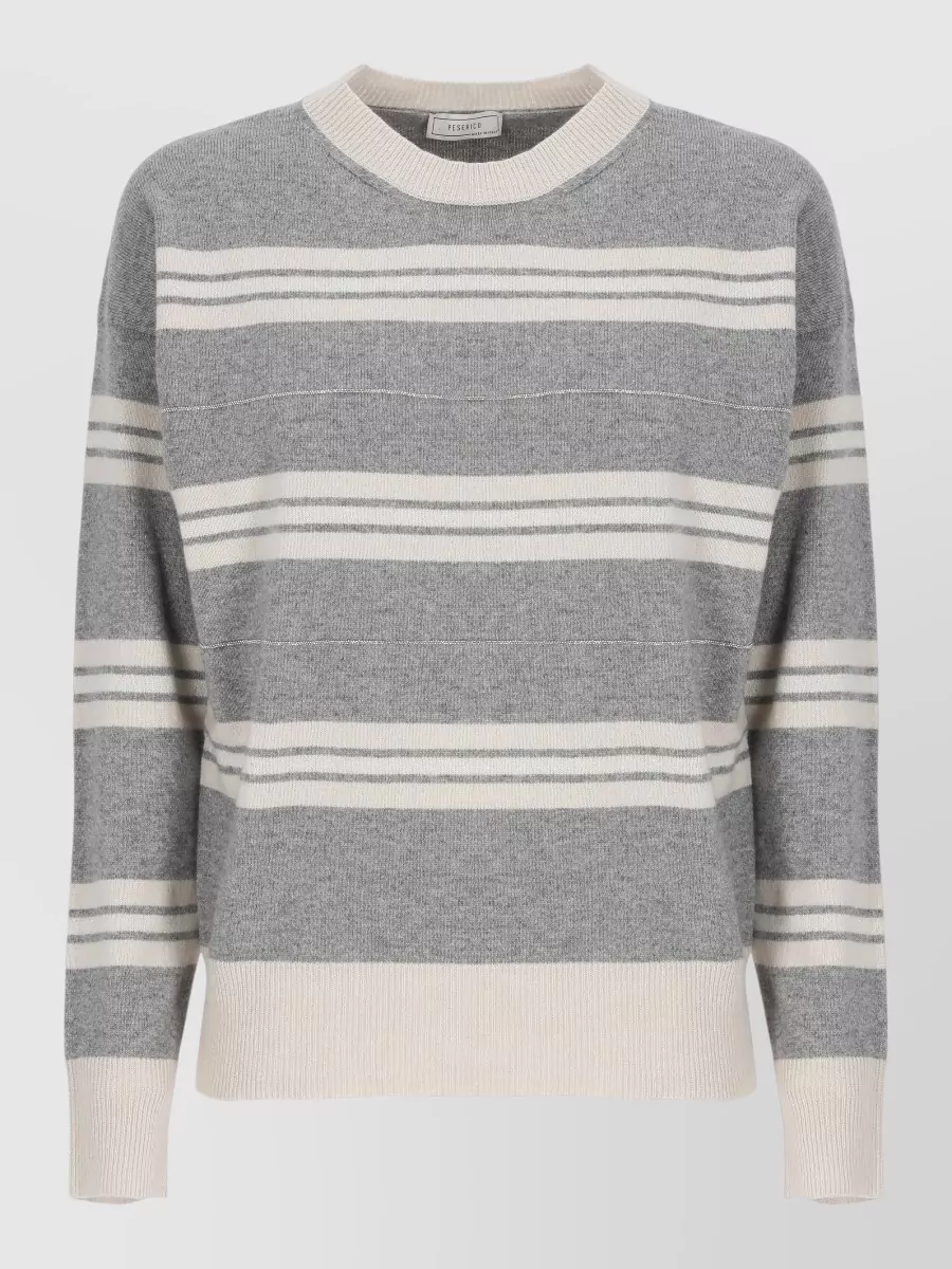Peserico virgin wool silk cashmere striped crewneck sweatshirt