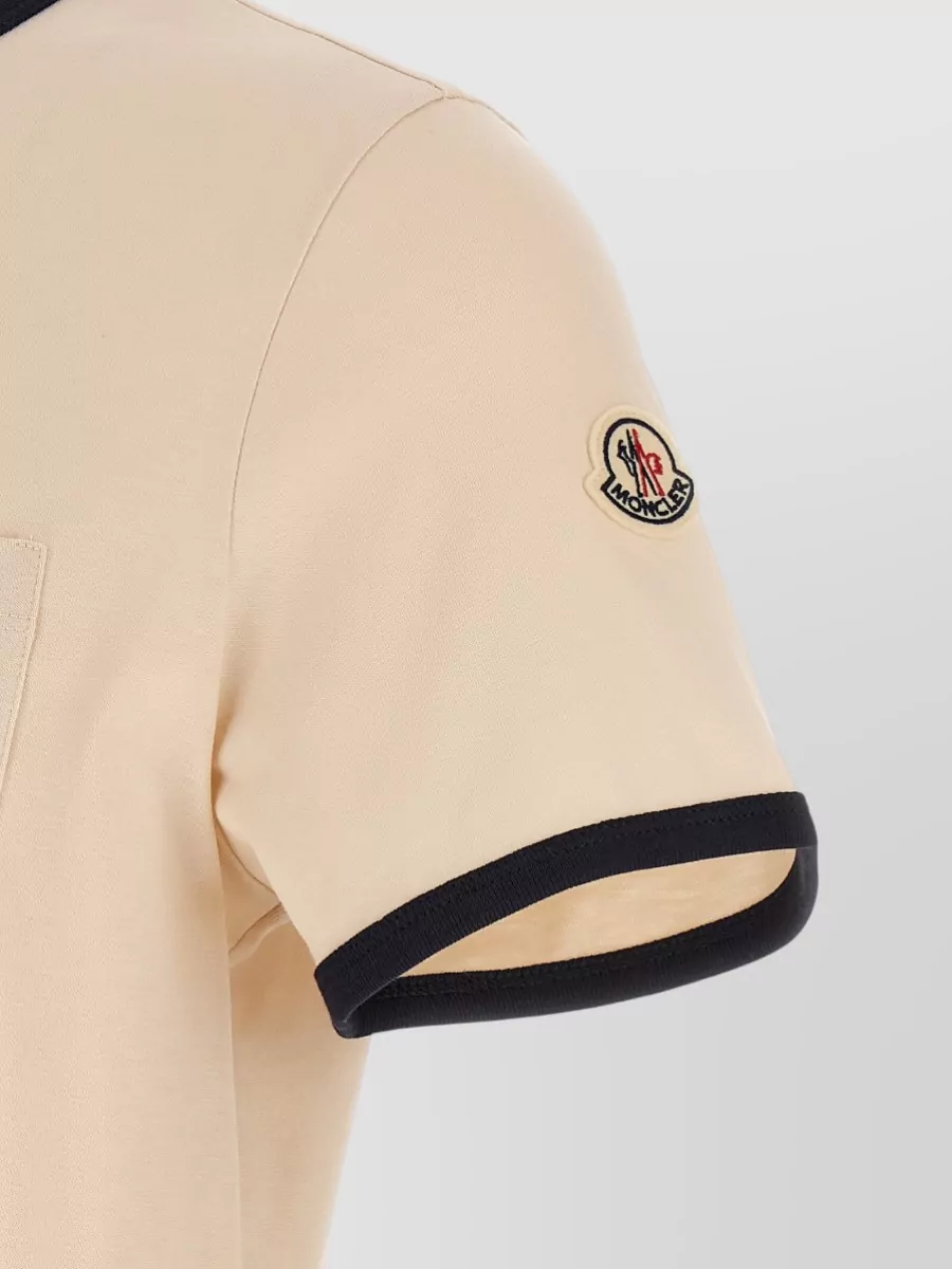 Moncler Logo Embroidered Chest Pocket Contrast Trim T Shirt